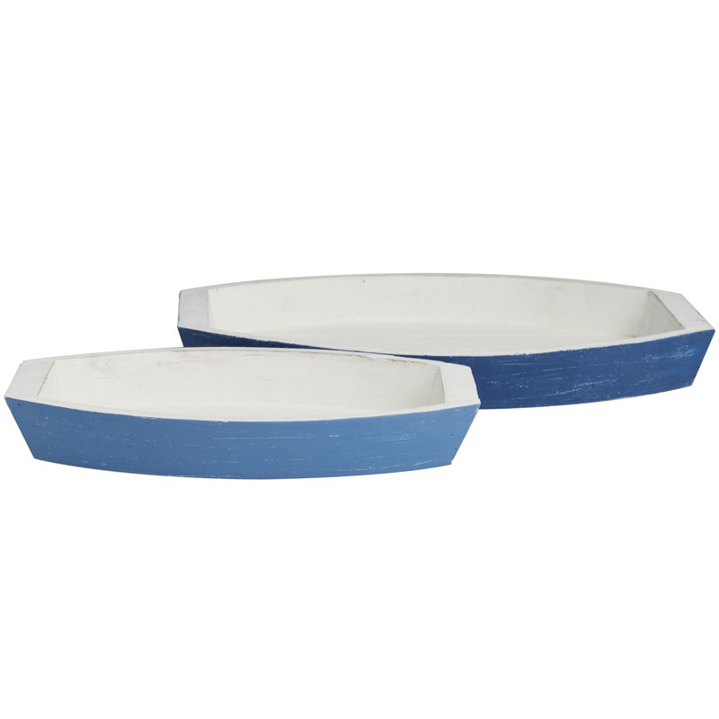 Garyville Wood Handmade Distressed Two Toned Boat Blue Decor Tray Set