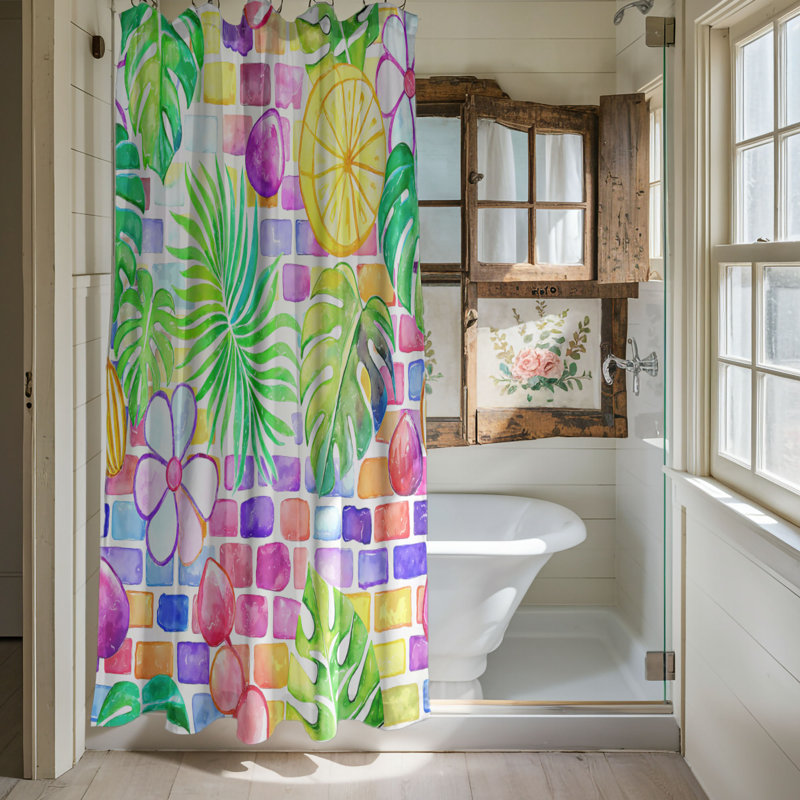 Rideau de douche Flower Brick, H 74 po x l 71 po