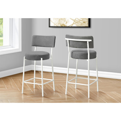 Tabouret de bar, hauteur de comptoir, ensemble de 2, cuisine, tissu gris, métal blanc, contemporain, moderne