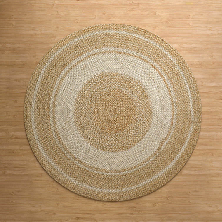Jute Hand Braided Zigzag Stitch Natural Fibers Farmhouse Style Area Rug For Dining Room Living Room Kitchen, Off White/Natural