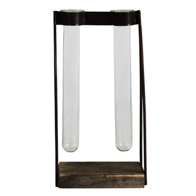 Iron and Wood Quintuple Test Tube Vase