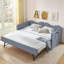 Upholstered Daybed with Pull-Out Trundle Bed Frame, Side Storage Pocket, Solid Wood Frame Sofa Bed for Guest Bedroom-660650052-660650058