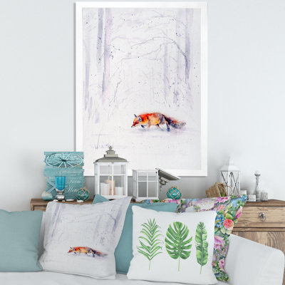 " Red Fox Running In White Snow II " Painting Print