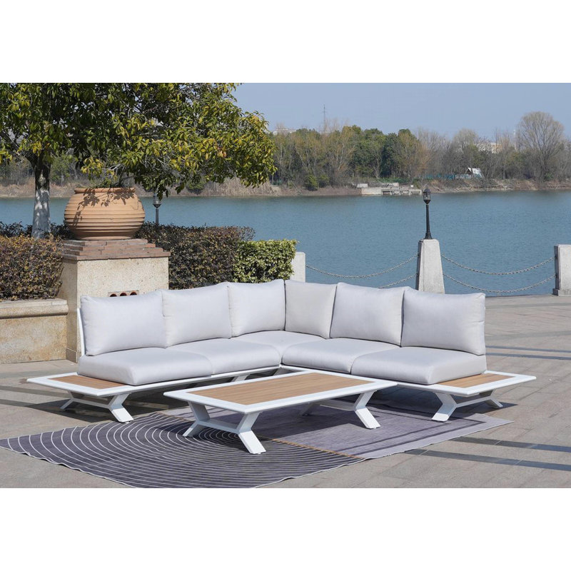 Ensemble de conversation modulaire 2 pièces avec coussins, Blanc, Blanc