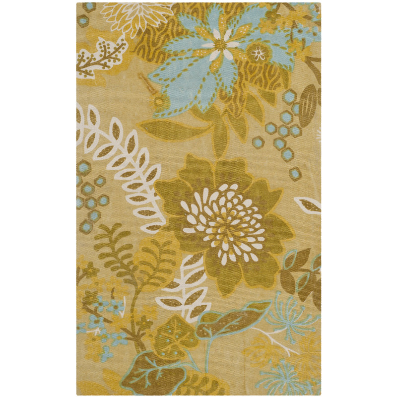 Tapis à motif floral citron / bleu Keene, Rectangle 2 pi 3 po x 3 pi 9 po