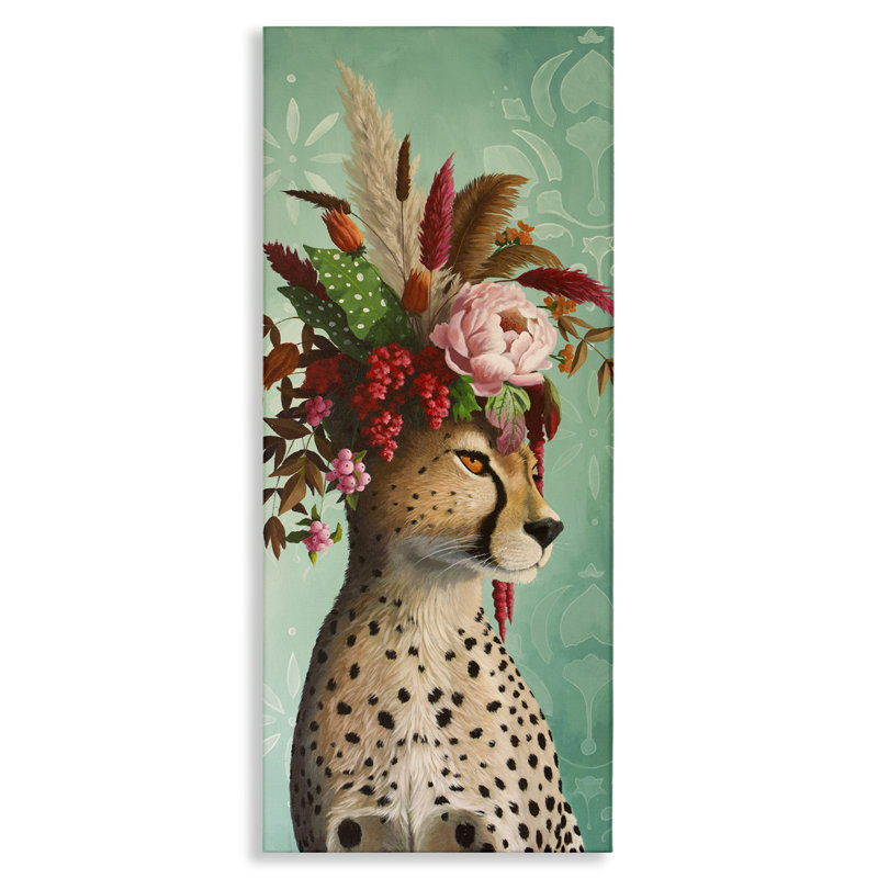 Élégante toile léopard avec arrangement floral, design par Heather Gauthier, H 24 po x l 10 po