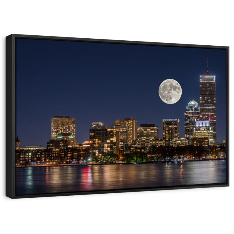 Supermoon Over Boston Canvas Print, 9" H x 13" W