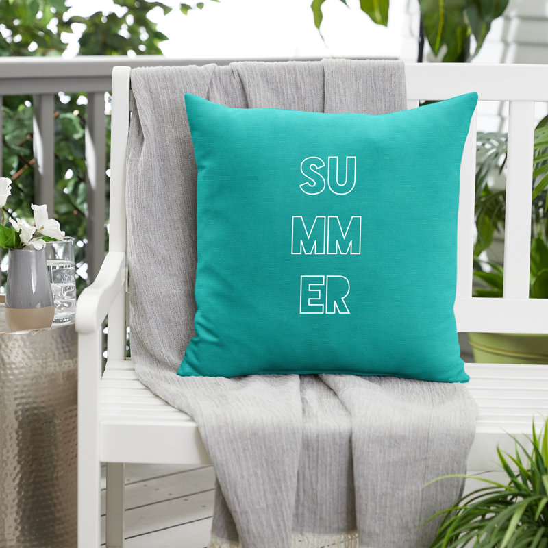 Embroidered Outdoor Reversible Throw Pillow, 18" H x 18" W, Sky Blue