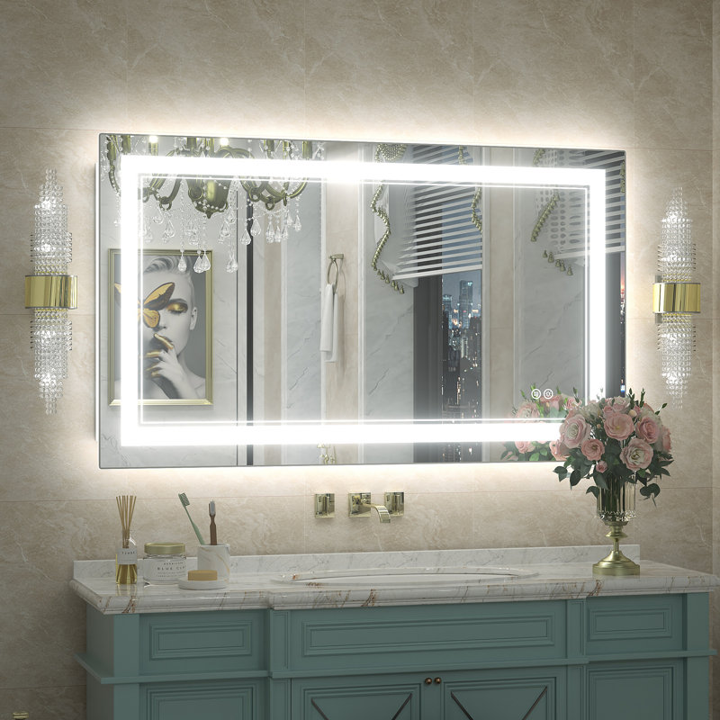  Wayfair Basics® UL Certified Front & Back LED Anti-Fog Tempered Glass Bathroom/Vanity Mirror with 3-Year Warranty, 40" x 24"