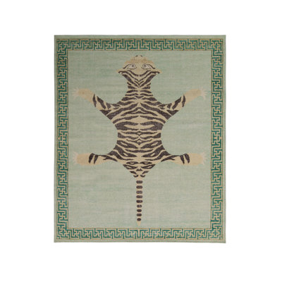Rug & Kilim’S Classic Pictorial Tiger Rug In Green Distressed