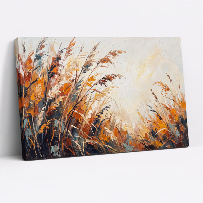 Art sur toile orange avec des herbes orange et empâtement, H 16 po x l 24 po