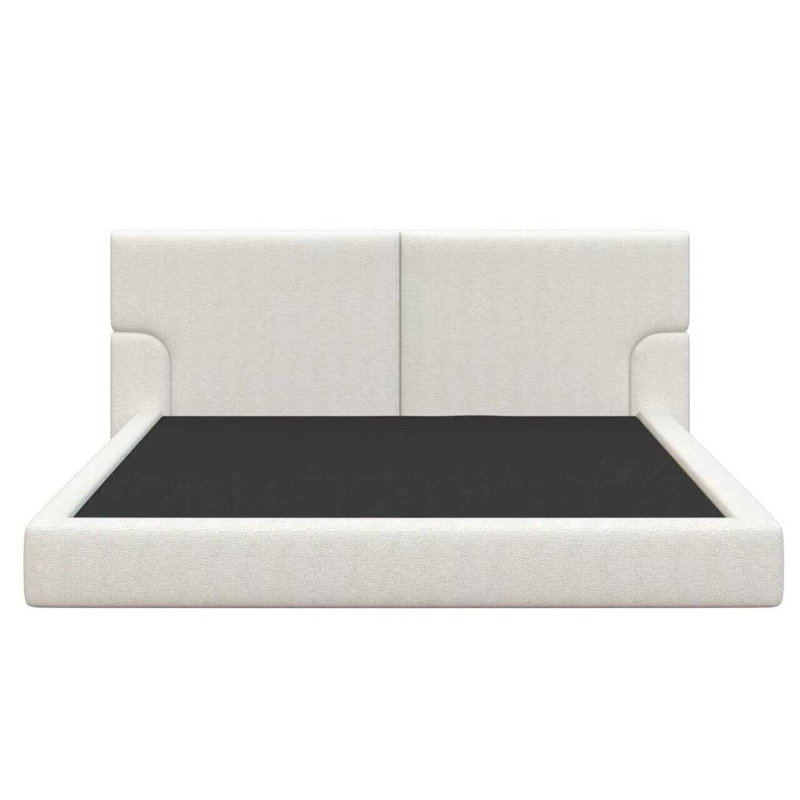 Platform Bed Frame with Upholstered Textured Fabric Headboard, Low-Profile Metal Design, Squeak-Free, King