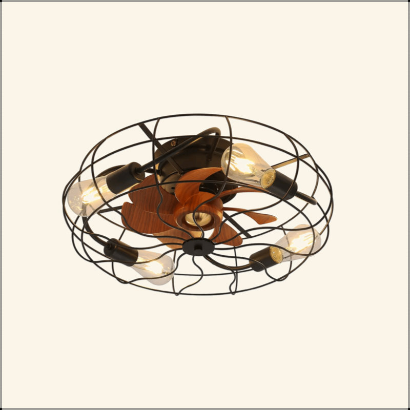 Industrial Style 20 Inch Ceiling Fan With Matte Black 6 Speed Wind E26 Remote Control Reversible DC Motor For Bedroom