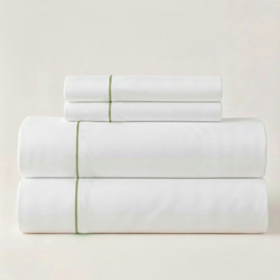 500TC Cotton Single Embroidery Sateen Solid Cotton 4 Piece Sheet Set Fitted Sheet Fits Upto 16" Deep Pocket