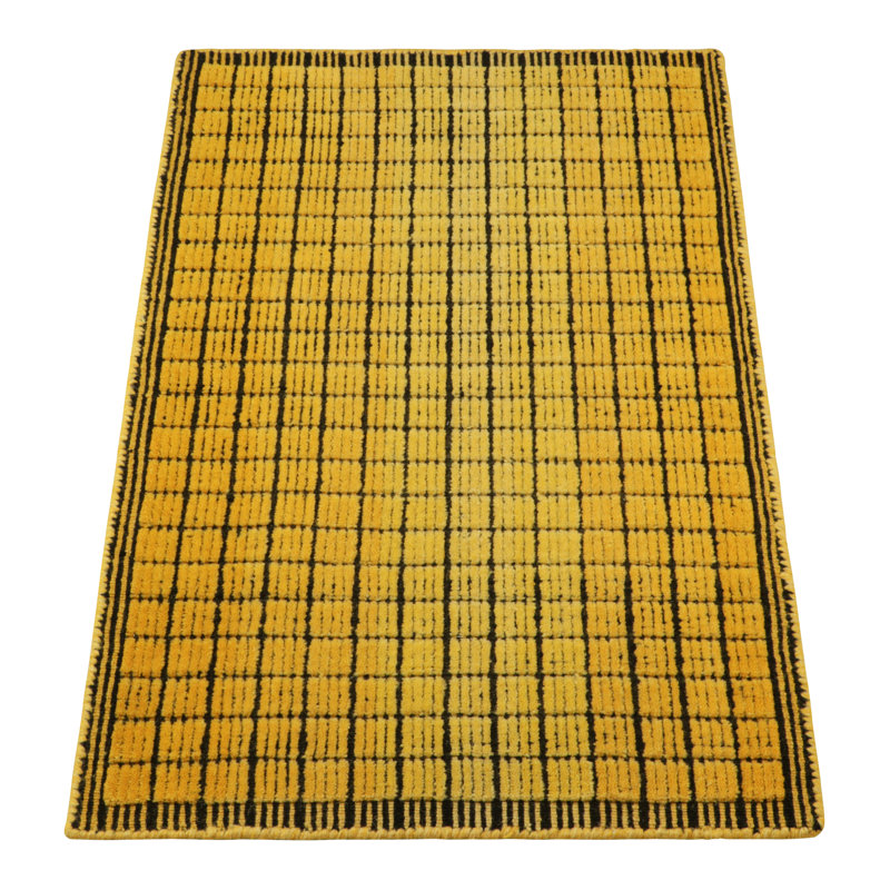 Rug & Kilim’S Gradient Rug In Yellow And Black Ombre Grid And High-Low Texture
