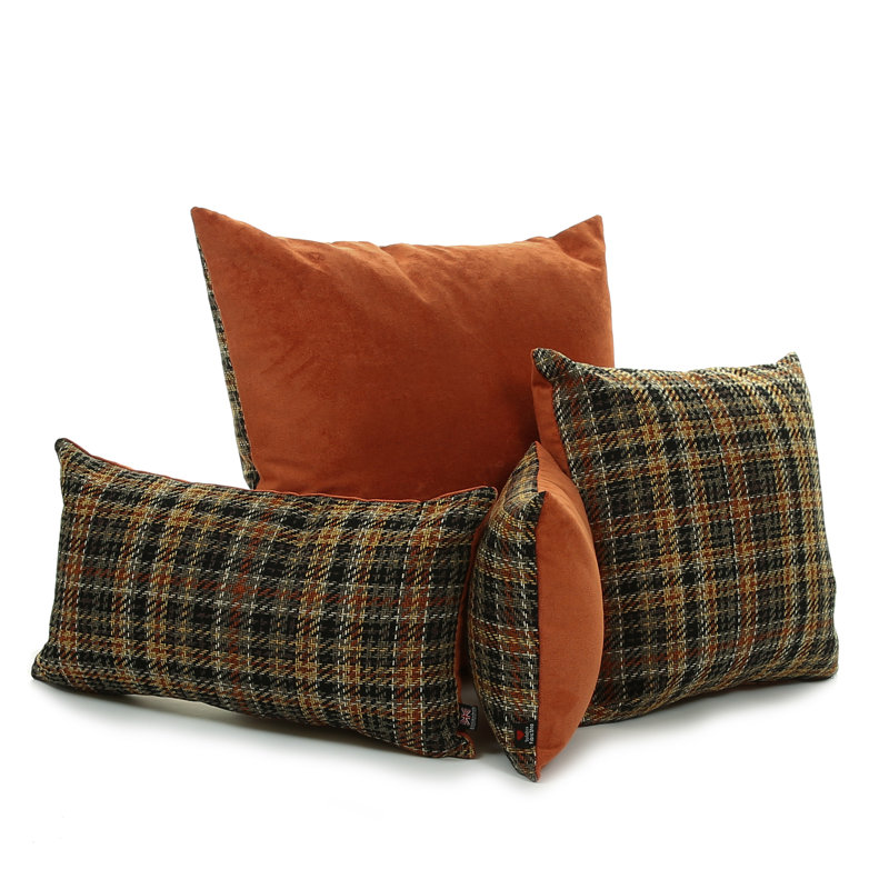 Deemer Plaid Square Throw Cushion, Orange, 28 x 28cm