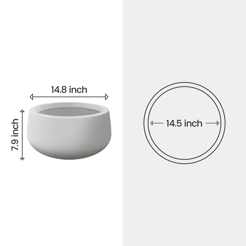 Pot à fleurs en béton Kortne, H 8 po x l 16 po x P 16 po