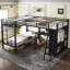 Twin XL Over Twin XL L-Shaped Metal Bunk Bed With Full Loft Bed, Desk And Wardrobe