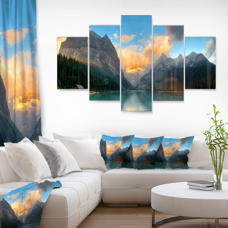 «Lake Louise Sunrise Banff Park - Multipanel Modern Seascape Extra Large», art mural en métal