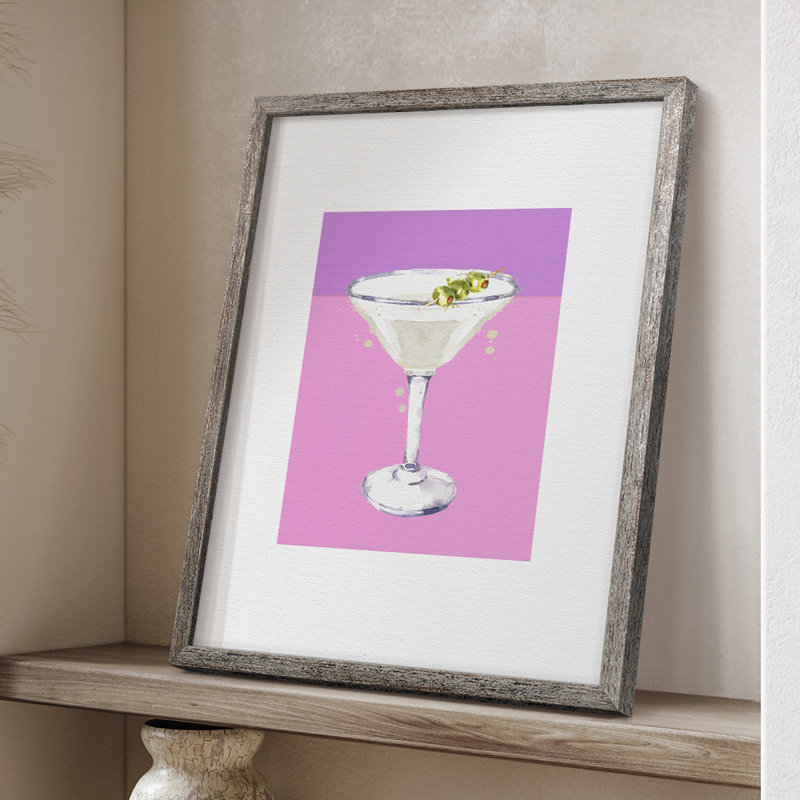 Reproduction encadrée Neon Martini - bois massif, H 21 po x l 17 po