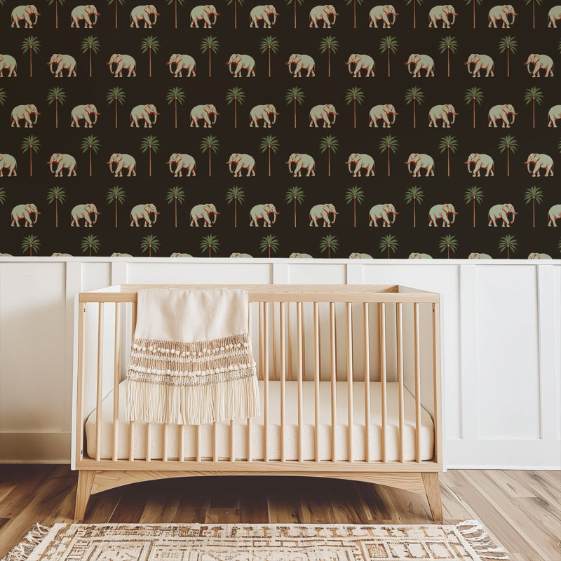 Strolling Elephant - Onyx Noir Wallpaper, Self-Adhesive, Onyx Noir, Vinyl