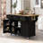 Kitchen Cart With Rubber Wood Drop-Leaf Countertop ,Cabinet Door Internal Storage Racks,Kitchen Island On 5 Wheels With Storage Cabinet And 3 Drawers For Dinning Room, Black-1934262352