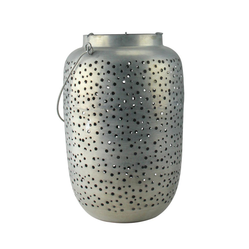 Botanic Beauty Gray Cut-Out Pillar Candleholder Lantern, 21" H x 8.5" W x 8.5" D