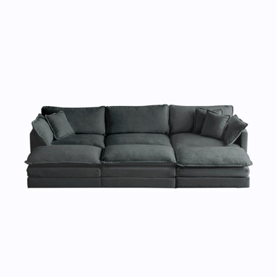 Comfortable Deep Seat Reversible Modular 6 Seater Sectional Super Soft Sofa U Shaped Sectional Couch With 3 Ottomans, 3 Toss Pillows And 2 Arm Pillows