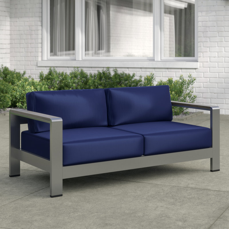 Silver Navy Aluminum Outdoor Patio Loveseat with Cushions