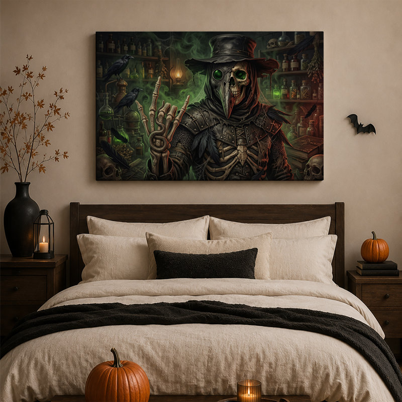 «Dark Plague Doctor» squelette avec serpent et art mural d'Halloween, H 36 po x l 48 po