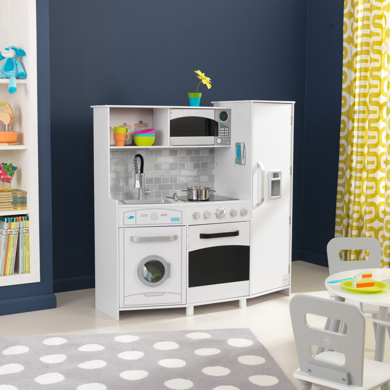 Grande cuisine de jeu en bois blanc avec éclairage et sons, Blanc