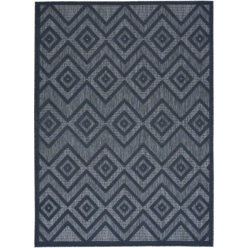 Foundry Select Versatile Diamond Navy Blue Indoor/Outdoor Area Rug, Rectangle 5' x 7'