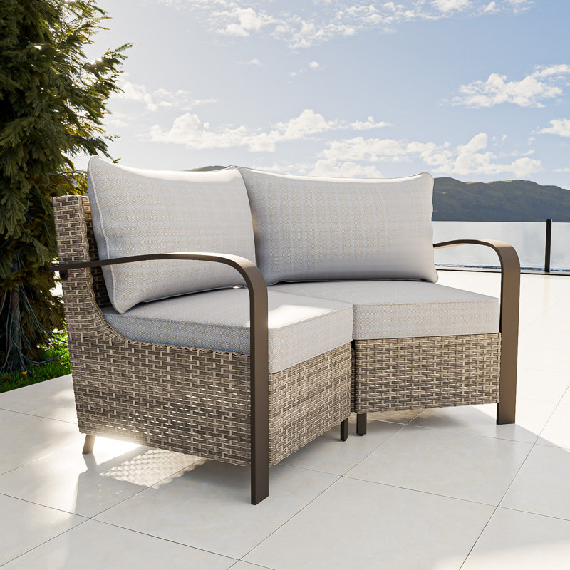 Wicker Patio Chair With Cushions (Set of 2), Beige