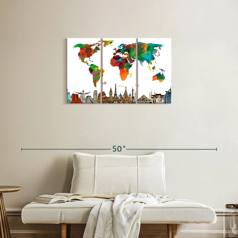 «Color Splash World Map», reproduction sur toile, H 20 po x l 33 po x 1,25 po