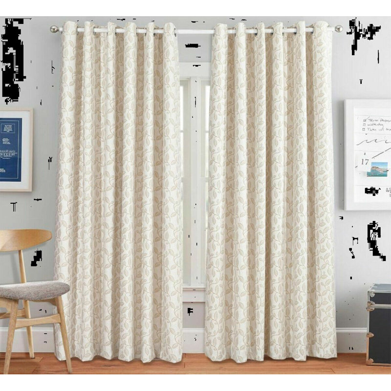 Awrad Semi Sheer Curtain Pair, Beige, 228cm Width x 183cm Drop