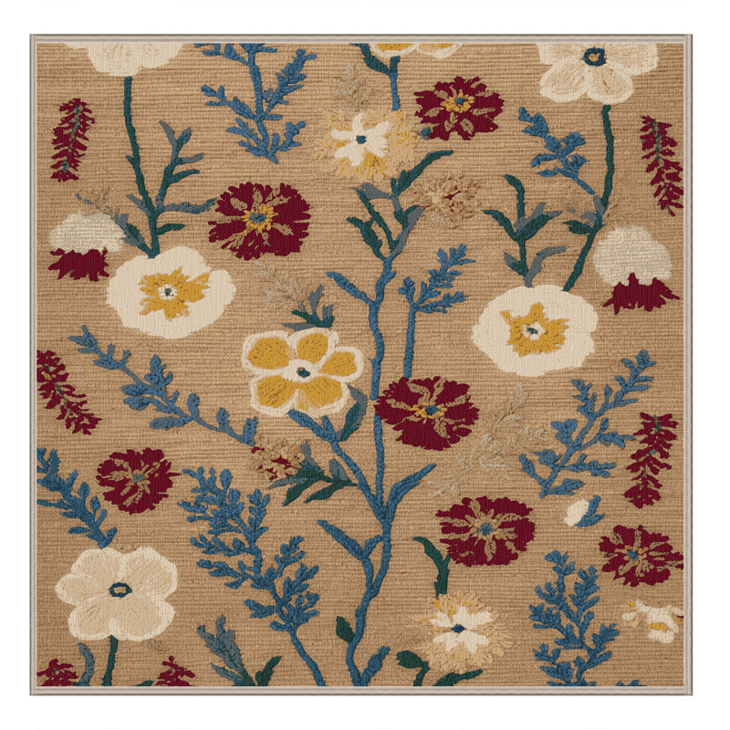 Tapis botanique brun lavable à la machine, Carré 7 pi
