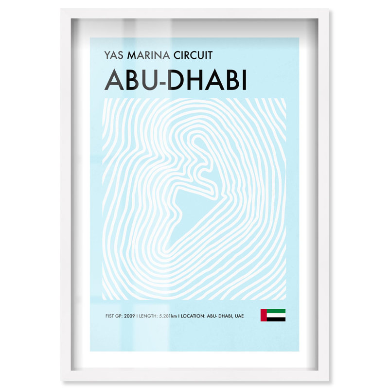 Affiches de Formule 1 «Abou Dabi» par Notoriart, cadre blanc, 17 x 25, H 25 po x l 17 po, Cadre blanc