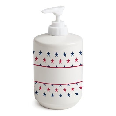 Personalized US Stars Ceramic Soap Dispenser with Name & Initial 7” – Patriotic Bathroom & Kitchen Soap Pump, Americana Star Design Lotion Dispenser, Custom USA Home Décor