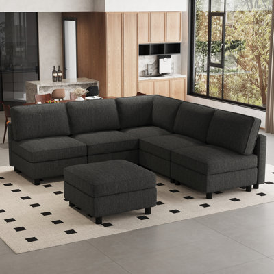 L-Shaped Corner Sectional Sofa With Ottoman For Apartment