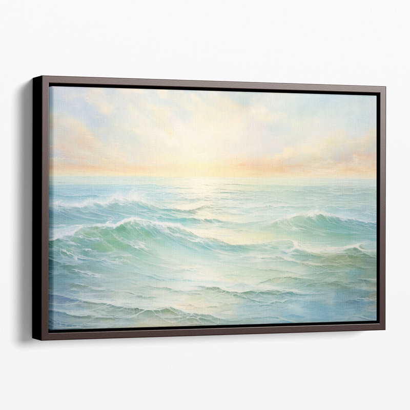 «Serene Seascape Radiance 2», reproduction d'art murale, Toile avec cadre flottant brun, H 12 po x l 18 po x P 1,25 po
