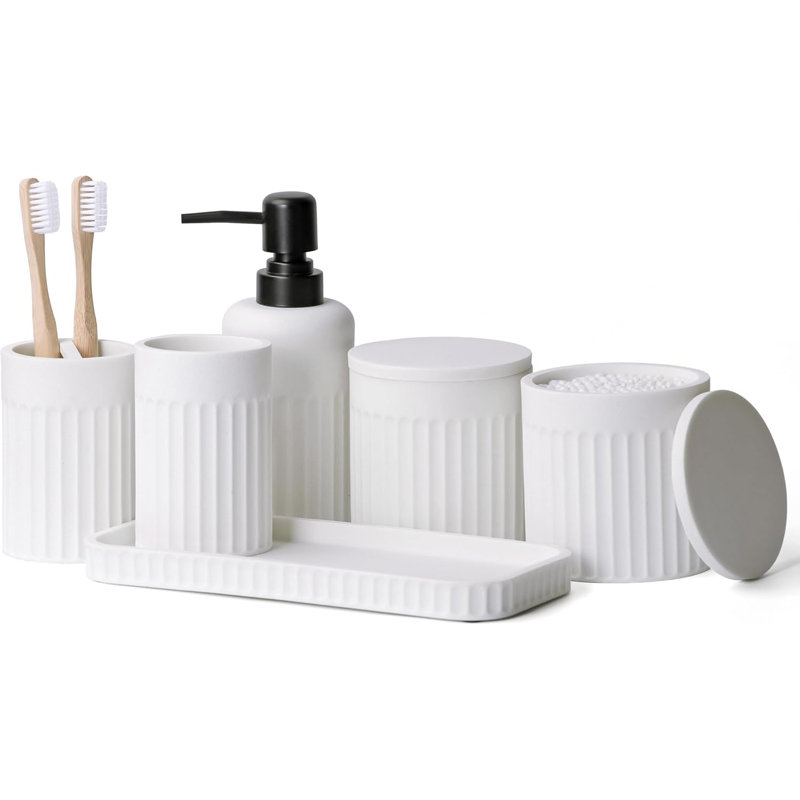 Ensemble d'accessoires de salle de bain 6 pièces avec distributeur de savon et porte-brosses à dents