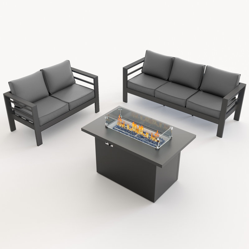 5-Person Sofa Seating Group With Fire Pit Table, Gray, Dark Gray