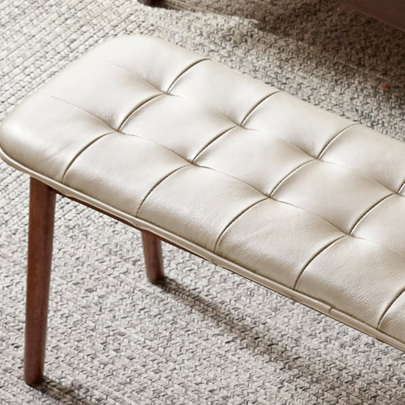 (Blanc cassé) Banc de table en bois de chêne naturel pour salle à manger avec coussin en cuir