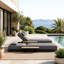 Chaise longue d'extérieur en bois avec chaise longue et coussin de piscine avec coussin et table d'appoint en teck intégrée-1079558862-1091862663