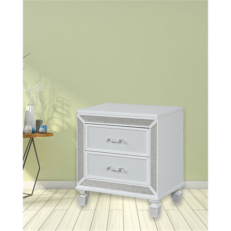 Commode anglaise à 2 tiroirs Meenakshi, Blanc / gris