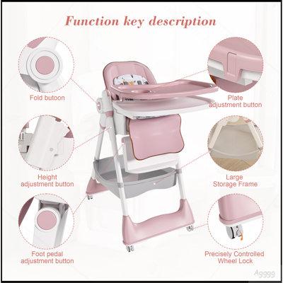 Adjustable Baby High Chair 0-6 Years – Portable Infant Feeding Seat with Safety Belt, Silent Lockable Wheels & Easy-Clean Design for Home, Dining, Living Room, Bedroom (White)
