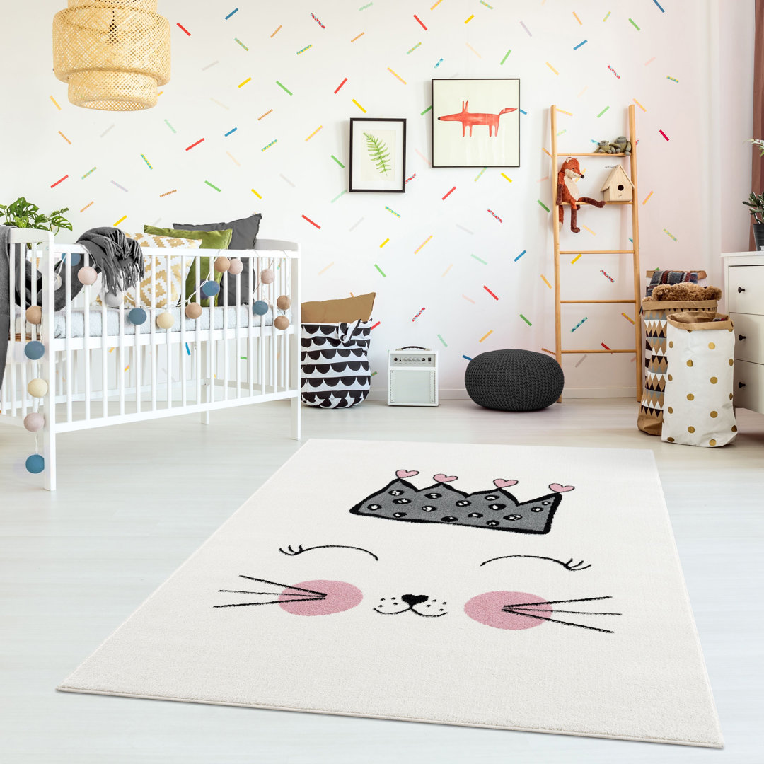 Somona KID120A Contemporary Pink And Yellow Kitten Area Rug Zoomie Kids Rug 