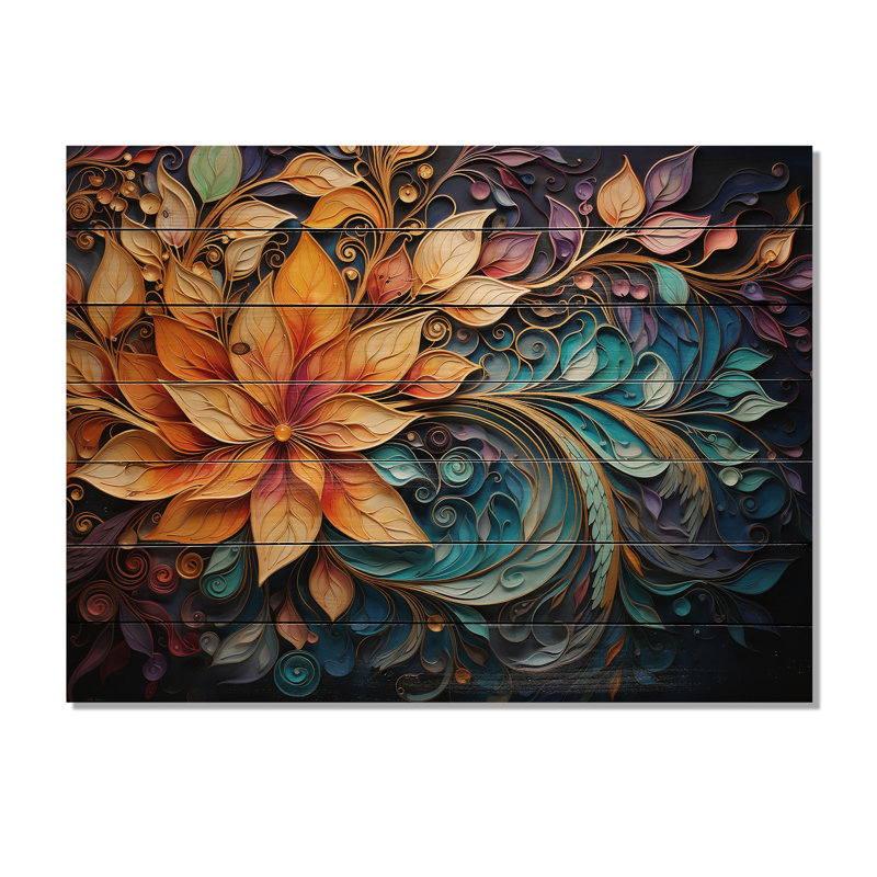Art indien coloré et mystique Rangoli I - impression sans cadre sur bois, H 30 po x l 40 po x P 0,78 po