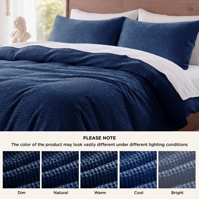 Ensemble de housse de couette à tissage gaufré 100% coton Essential Collection, Marine