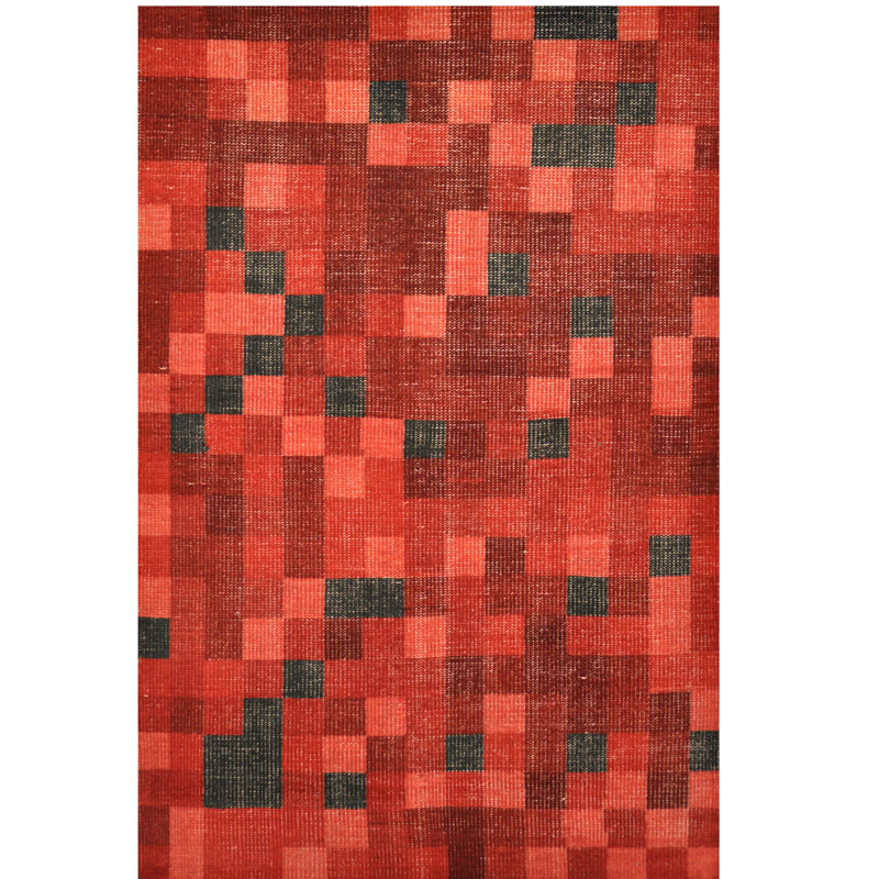Tapis rouge en laine noué à la main de conception unique 4 pi x 6 pi Lues